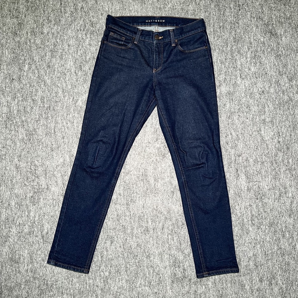 Mott & Bow Jeans Boyfriend Fit Stretch Mid Rise Denim Pants Women 26x28 Dark Blu